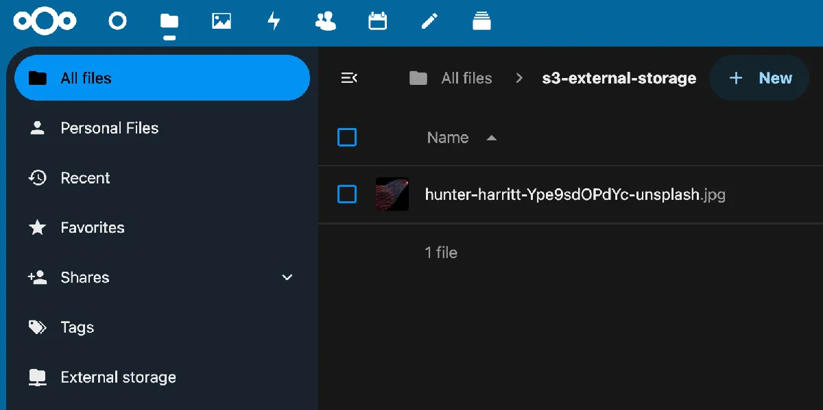 Test file uploaded to the S3 external storage.