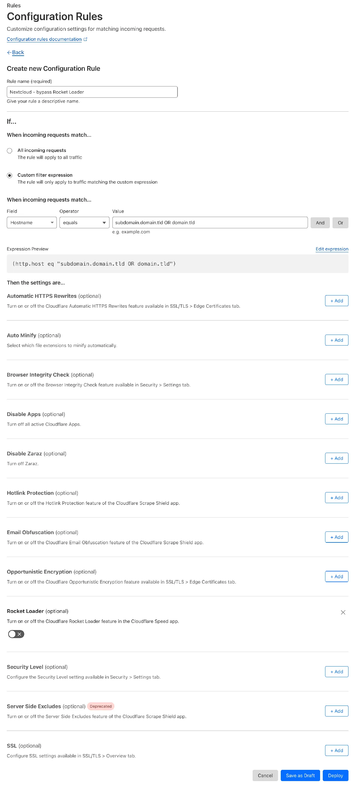 Cloudflare rules setup and Cloudflare Trace results
