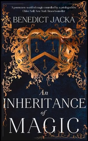 The cover to 'An Inheritance of Magic' showing the Ashford family crest of three keys