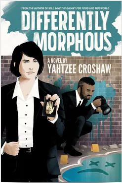 The cover of Differently Morphous, showing Alison holding up her badge. I'm not sure who the chap is behind her, however.