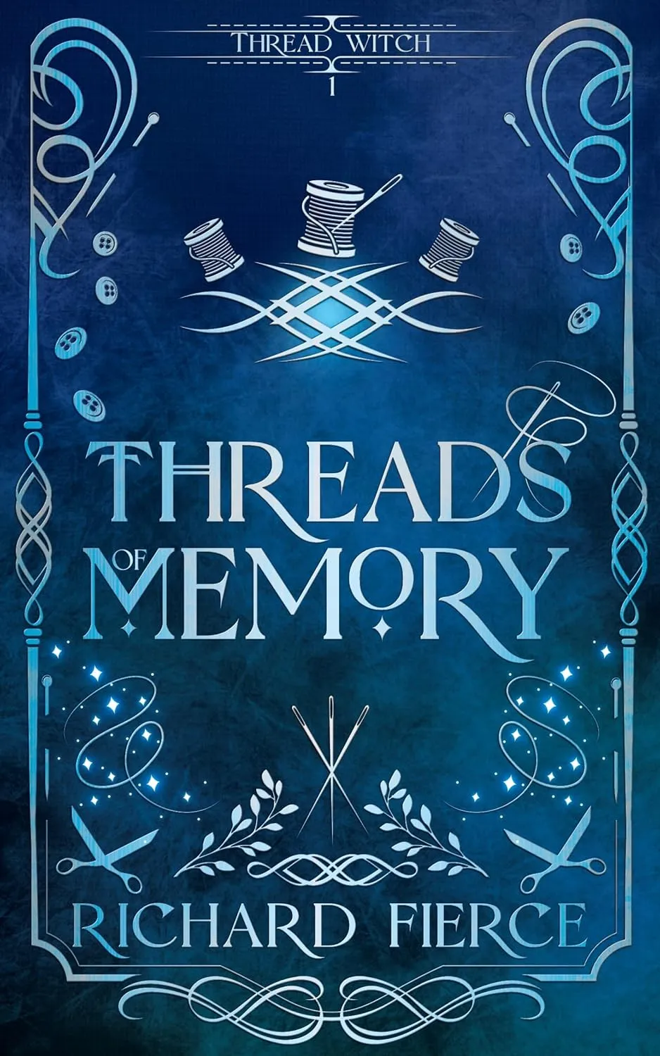 A blue cover for the book Threads of Memory
