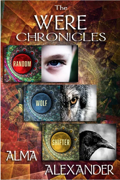 The cover for the Were Chronicles - an abstract cover showing a boy, a wolf and a magpie in three inset photographs against an abstract background.