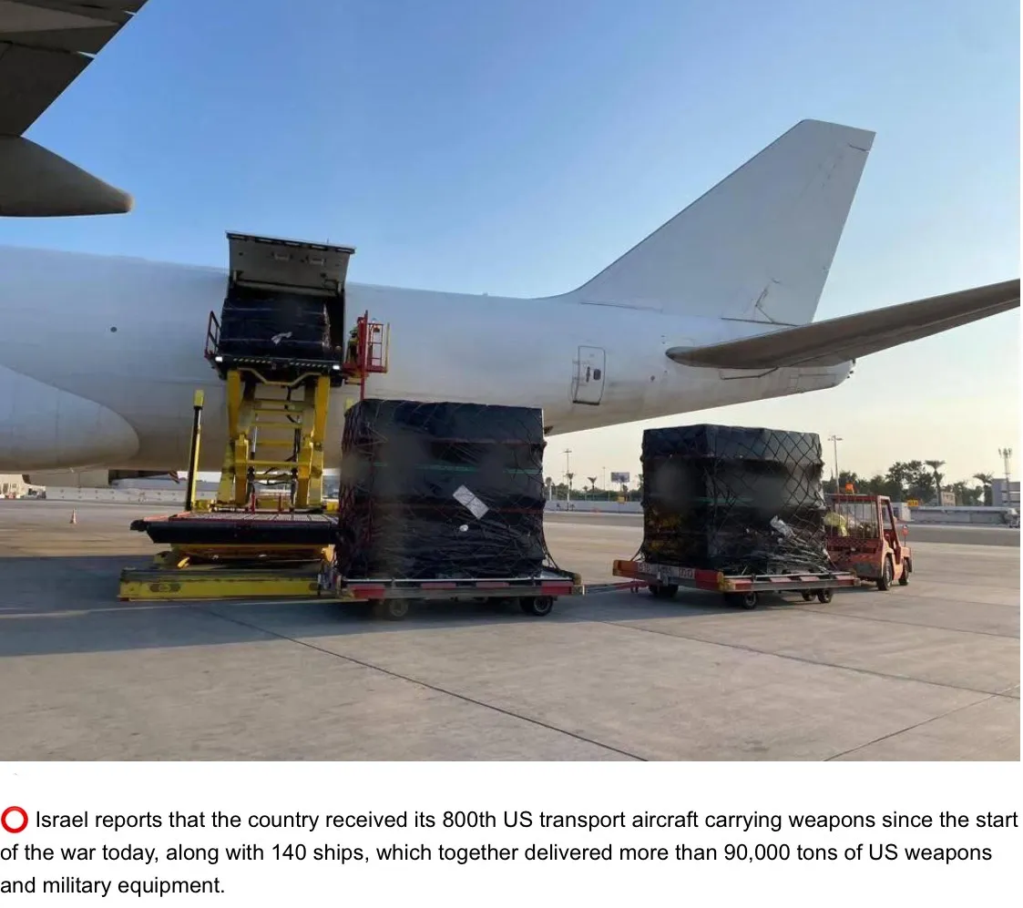 We sent 90,000 tons of weapons to Israel since October 2023