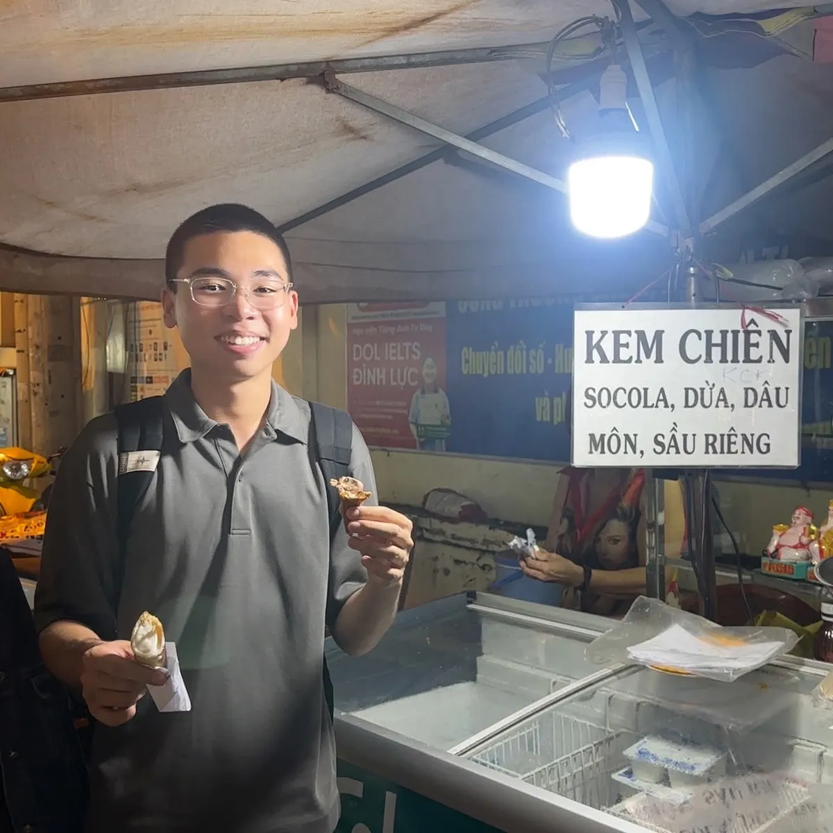 Me in front of a fried ice cream stall