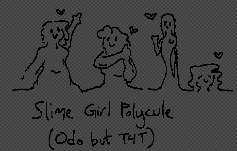 Drawing of a bunch of slime girls being cute and doting at the view