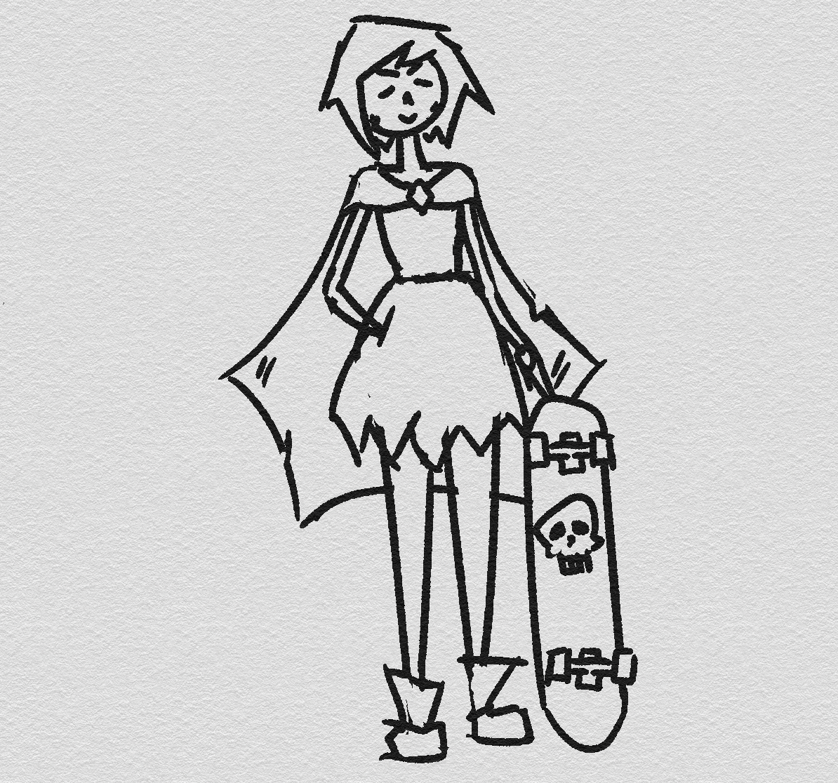 Drawing of an undead vampire girl with a skateboard.