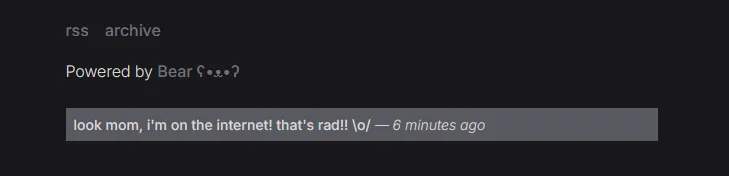 Screenshot of my status showing on Bear Blog's footer