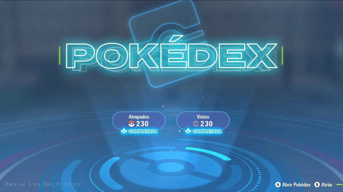 Screenshot of the Pokédex, showing both "seen" and "caught" stats as completed