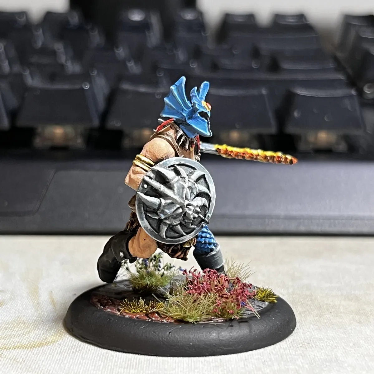 Warduke, from the side. Miniature by Forge of Ice and available via Fenris Games