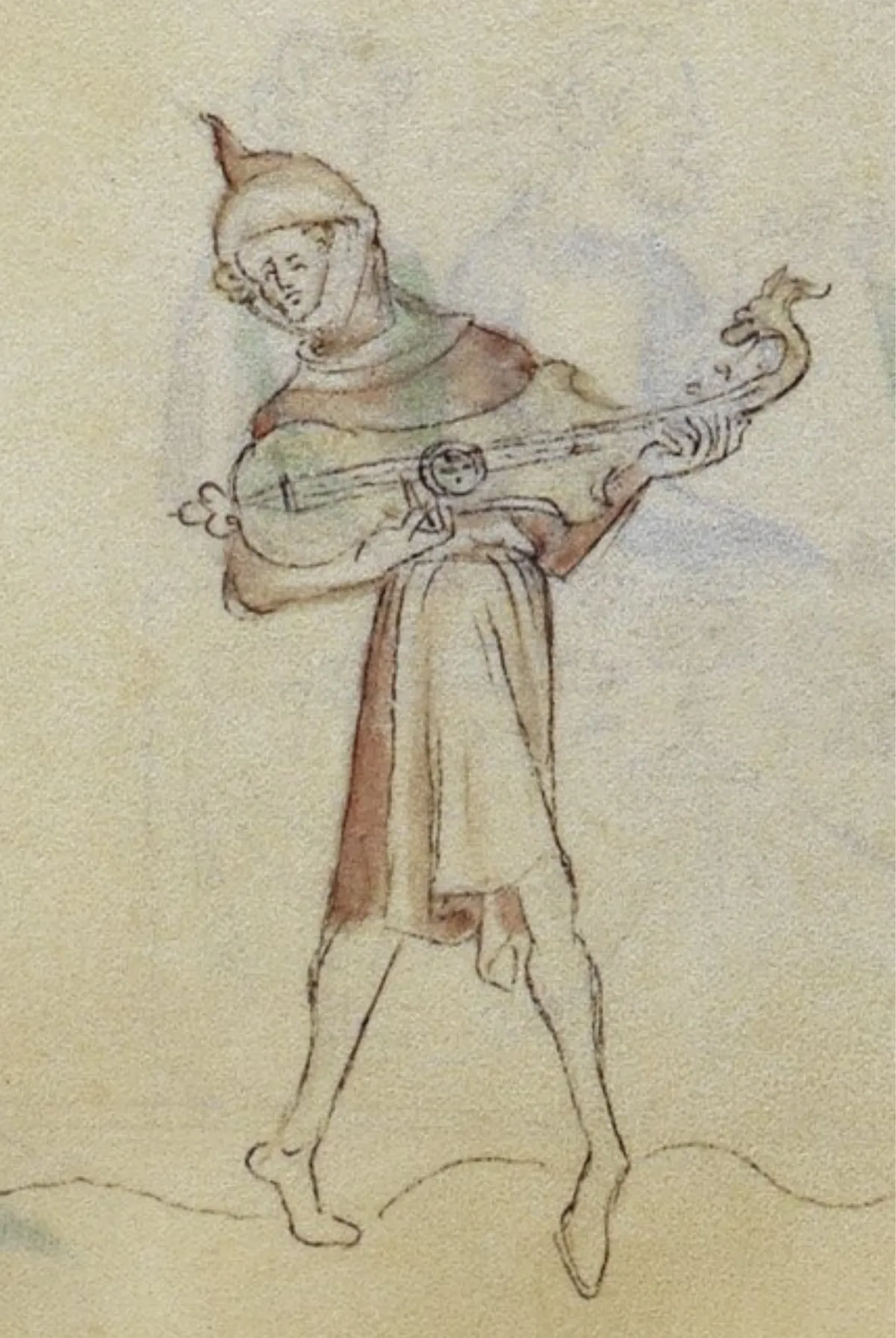 A medieval musician playing a citole from the Queen Mary Psalter.