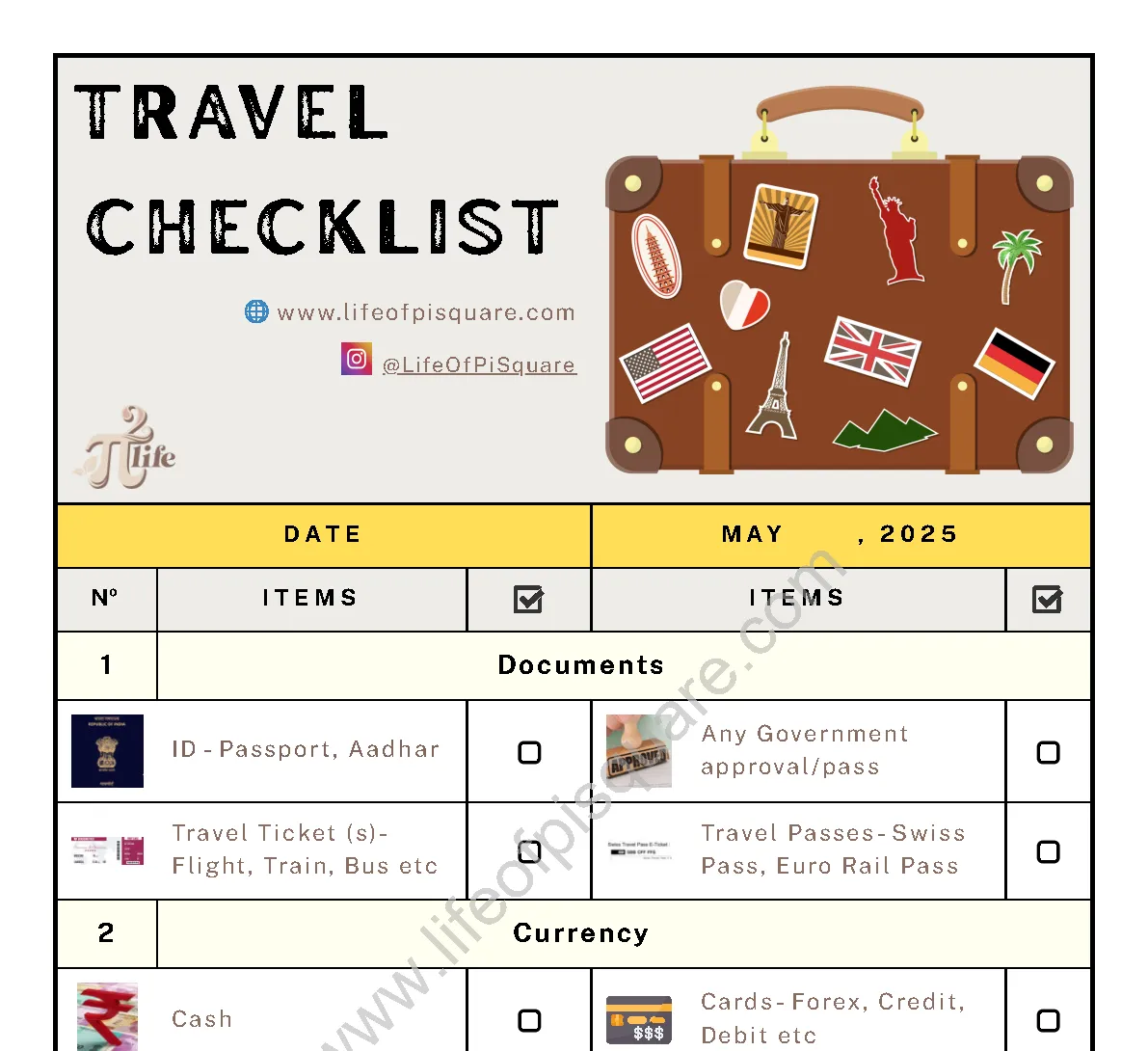Travel Checklist LifeofPISquare