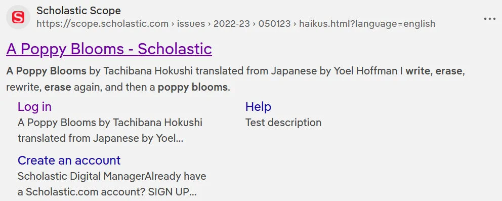 A link. It says "A Poppy Blooms by Tachibana Hokushi translated from Japanese by Yoel Hoffman