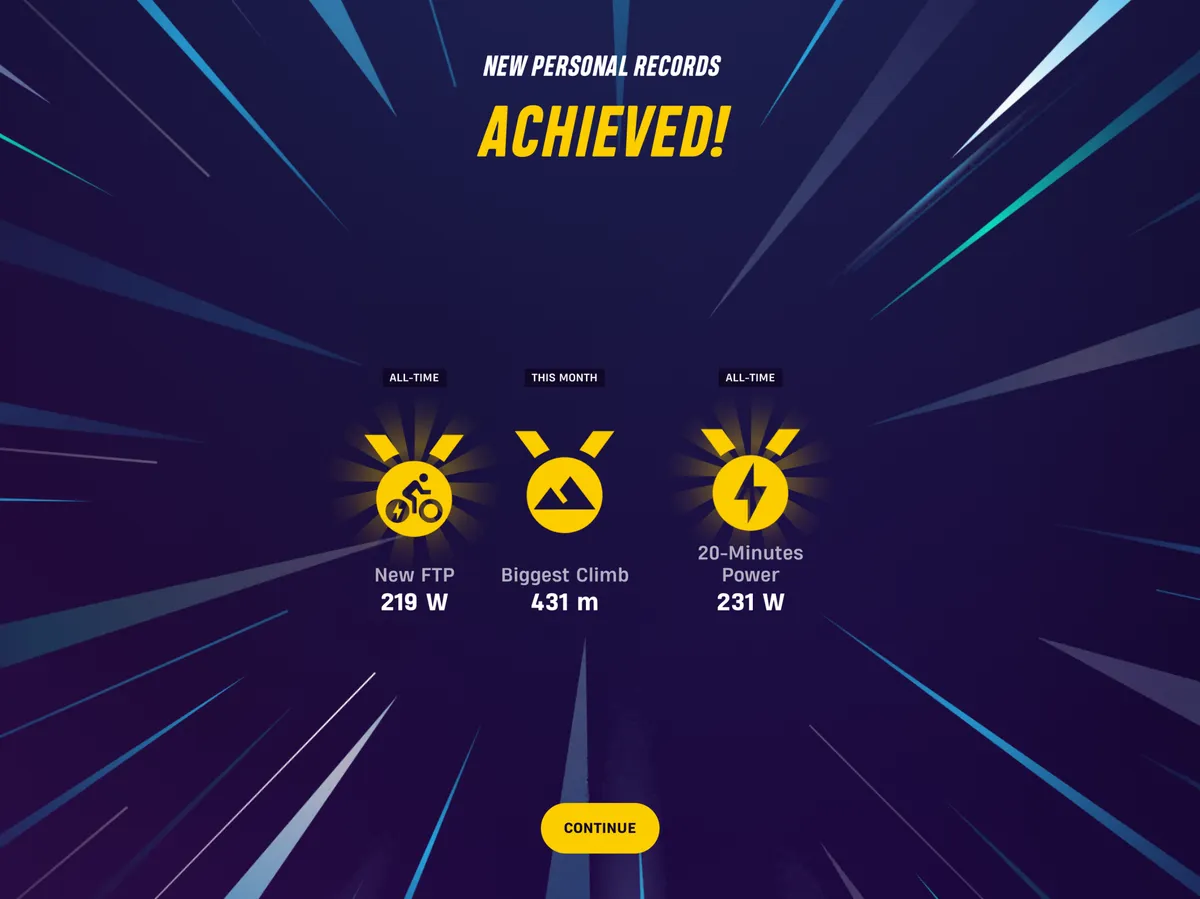 Post Rouvy ride screen showing new all-time FTP