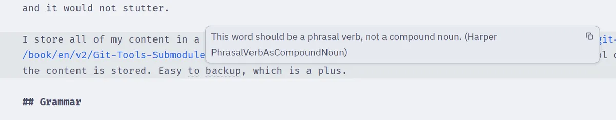 Harper inline suggestions
