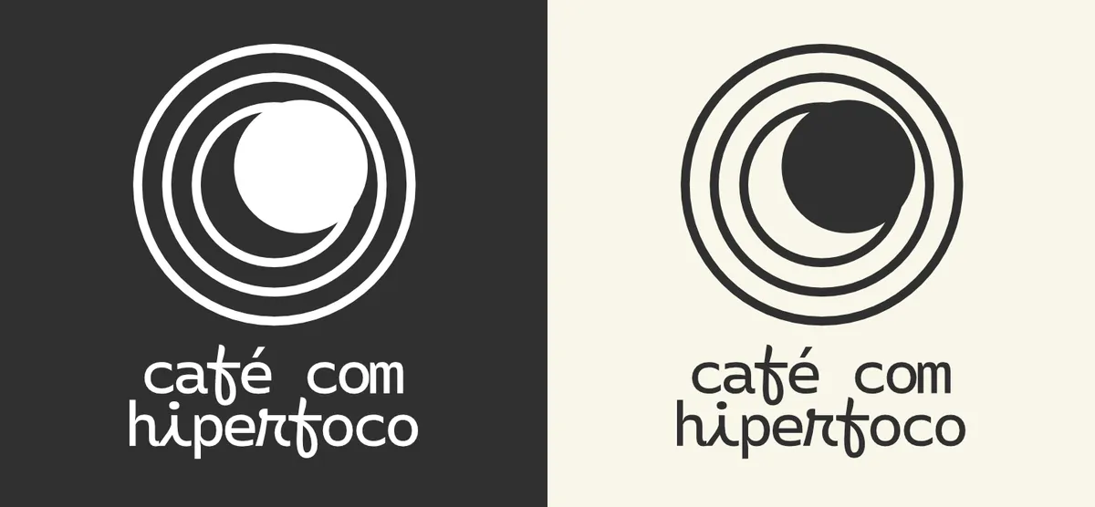 Dark and light version of the logo, where there are three outline circles one inside another, looking like a target, but the bullseye on the center is offset to the right