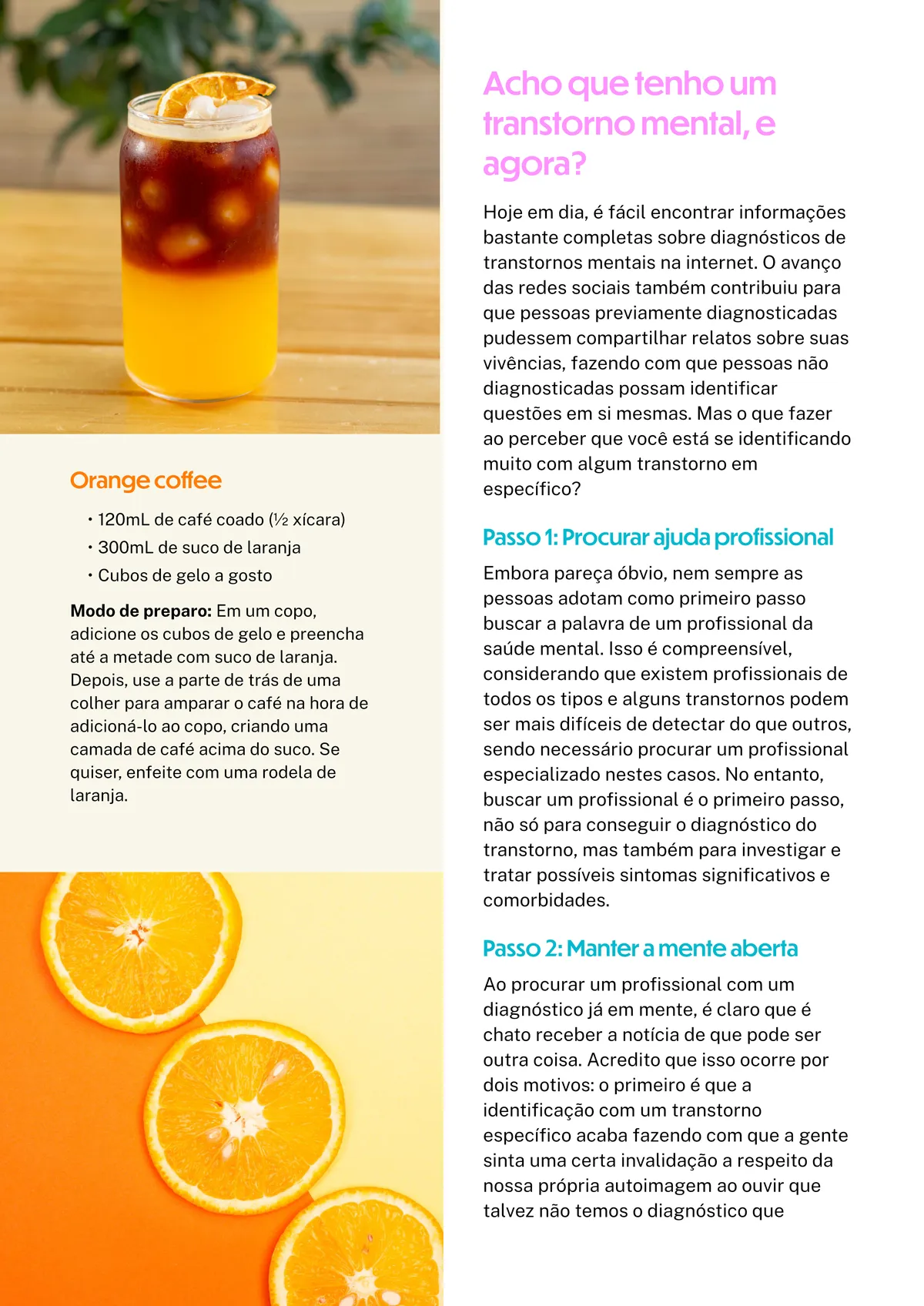 Page showing text and a coffee recipe, with some images of the coffee recipe