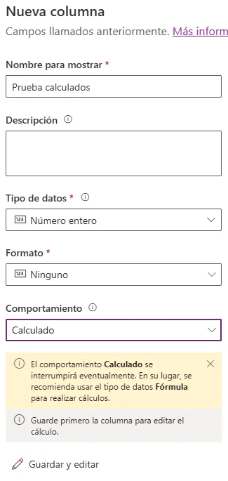 Advertencia en campos calculados
