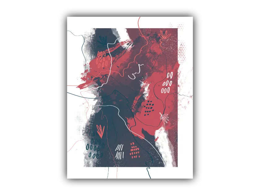 7x9 abstract art prints with red and black