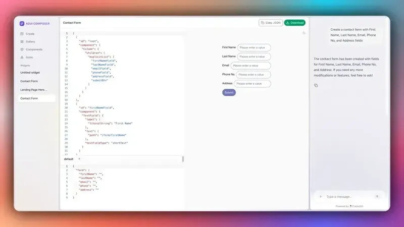 A2UI - agent composing a dynamic approval interface in the A2UI Composer