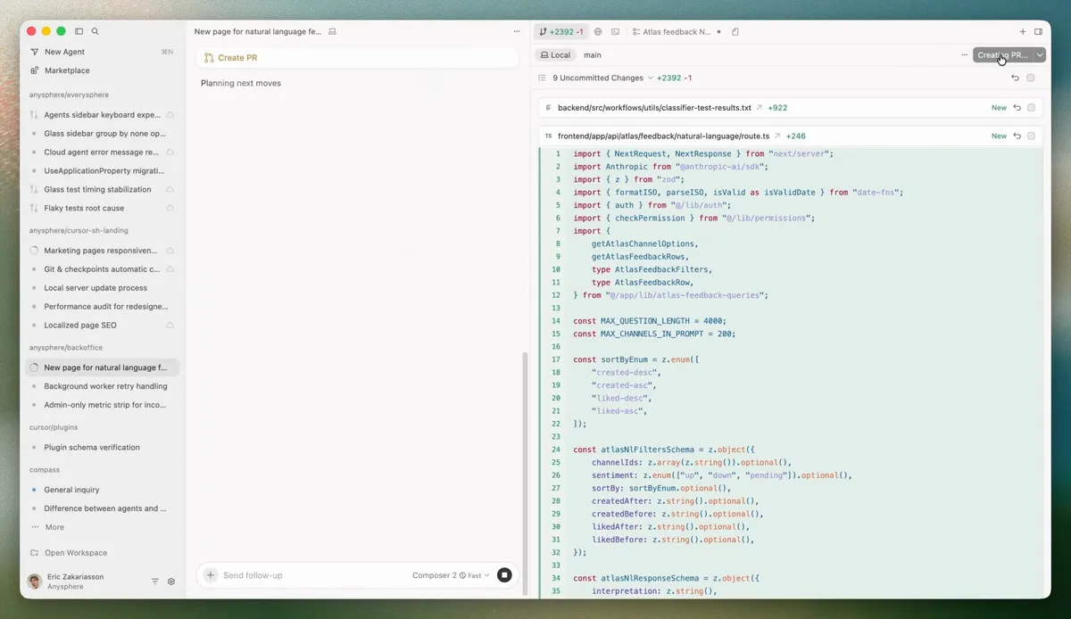 Cursor 3 - diff view and PR management from cloud agents