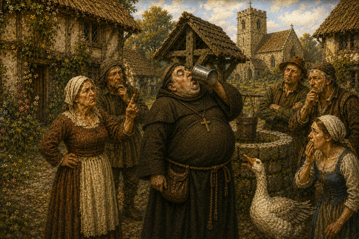 Brother Geoffrey drinking from well