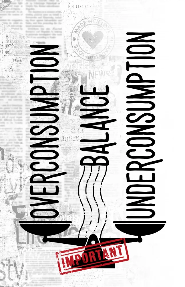 the cover of a zine about the balance between over and underconsumption