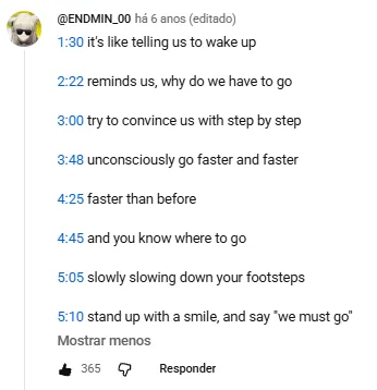 comentário incrível no vídeo da minha música favorita, a tradução estará logo abaixo