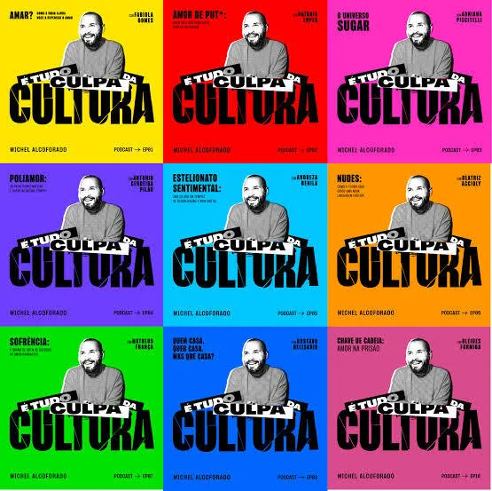 Grade 3x3 com nove variações de capas do podcast