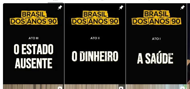 Imagem com três cartões pretos dispostos lado a lado, cada um com um cabeçalho amarelo escrito