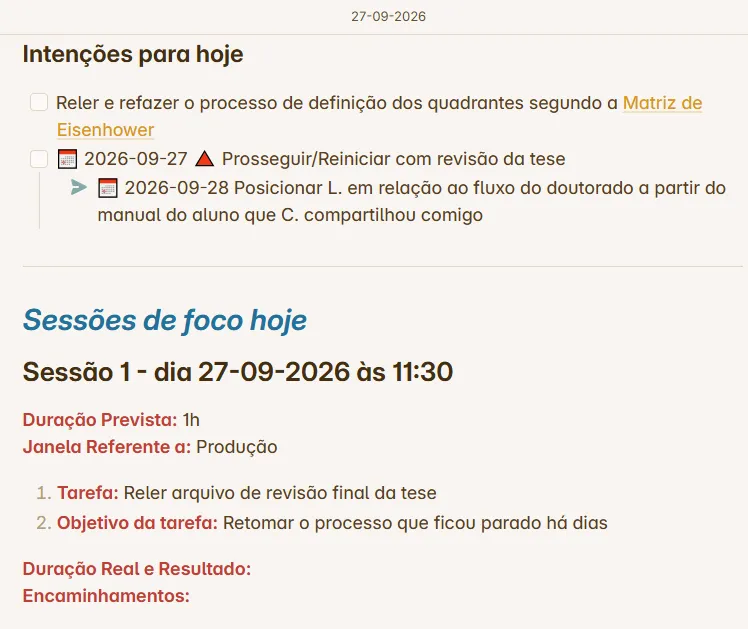 Captura de tela de uma nota no aplicativo Obsidian, datada de 27-09-2026 no topo. Na seção 
