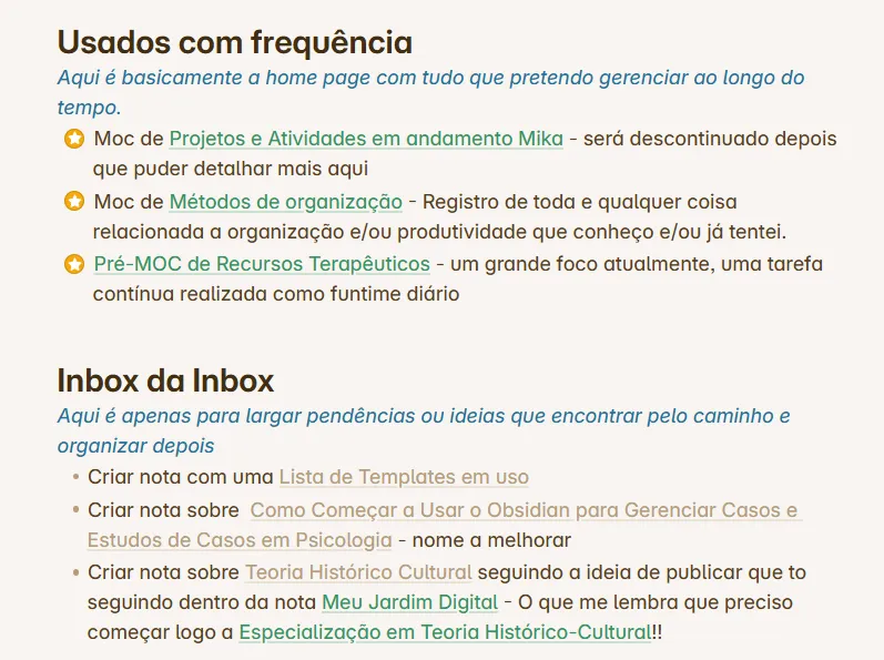 Captura de tela de duas seções de texto de um sistema de notas. A primeira seção, 