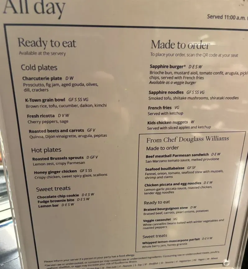 Sapphire Menu