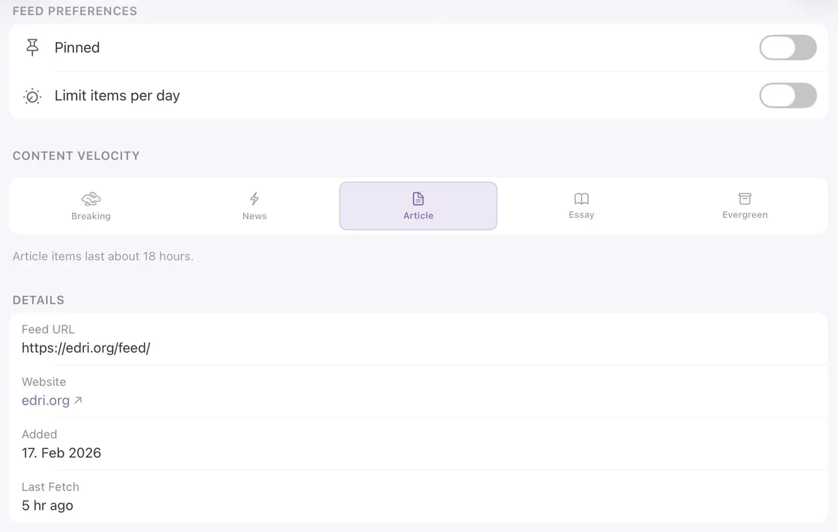 Current feed settings