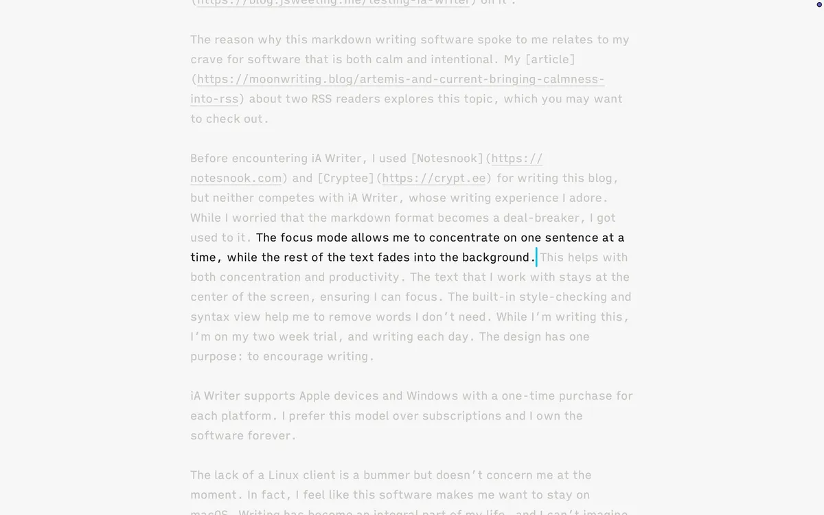 iA Writer focus mode