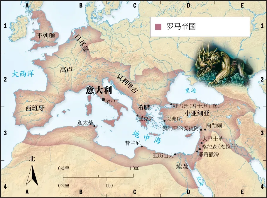 上图:新约时代的罗马帝国横跨欧、亚、非三大洲,以地中海为内海。