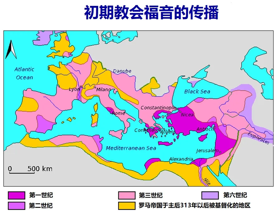 上图：初期教会福音的传播。当第一世纪彼得写《彼得前书》的时候，福音已经传遍了小亚细亚。