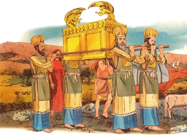 上图：祭司抬着约柜的想象图。