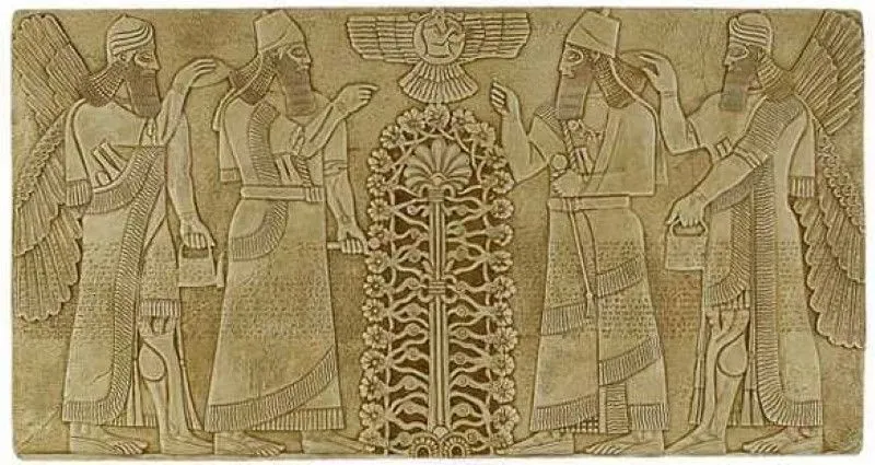 上图:苏美尔(Sumerian)生命树的壁画。「生命树」的记忆存在于各个古代文明之中,以不同的形式出现在古代苏美尔人、埃及人、巴比伦人、亚述人、中国人、印度人和乌拉尔图人等许多古代文明的文献和遗址里。这从侧面佐证人类的祖先都来自伊甸园。