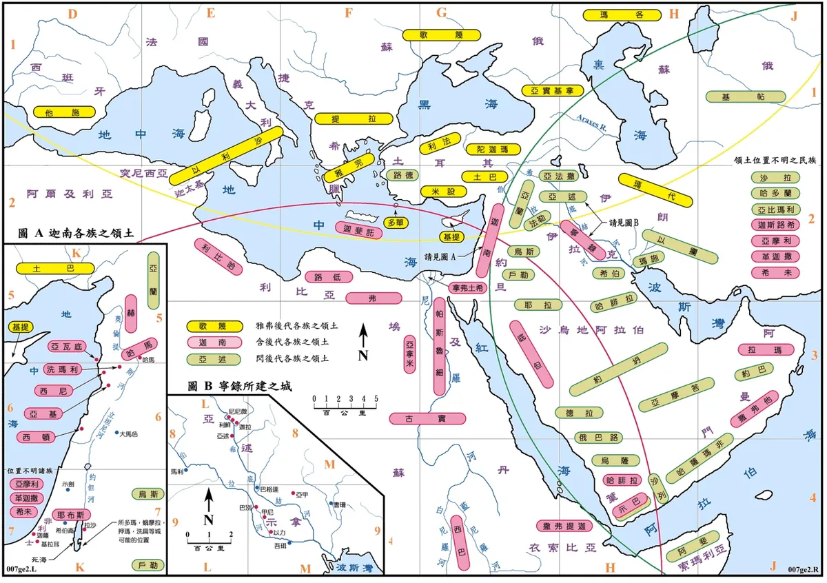 上图:挪亚的后代分布图。