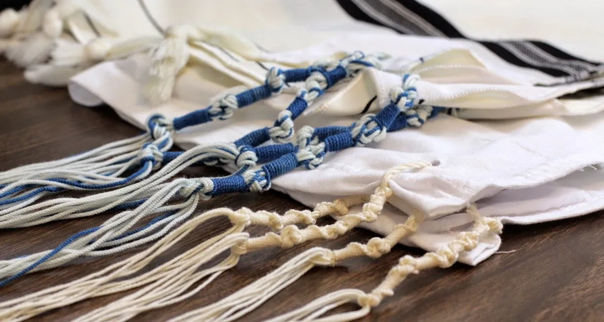 上图:犹太人根据民十五37-40和申二十二12,在衣服下摆佩带的繸子,提醒自己「记念遵行耶和华一切的命令,不随从自己的心意、眼目行邪淫」。「繸子」的希伯来文「Tzitzit/ציצית」数值是400+10+90+10+90=600。每个繸子都由5个结和8根线组成,5个结代表摩西五经,8根线代表完全。600+5+8=613,象征摩西律法中的613条律例和典章。东欧阿什肯纳兹犹太人(Ashkenazi)的繸子5个结之间的圈数是7+8+11+13=13✖️3,是「神是独一」(申六4)的希伯来文数值。西班牙塞法廸犹太人(Sephardi)的繸子5个结之间的圈数是10+5+6+5=13✖️2,是「耶和华」的希伯来文数值。