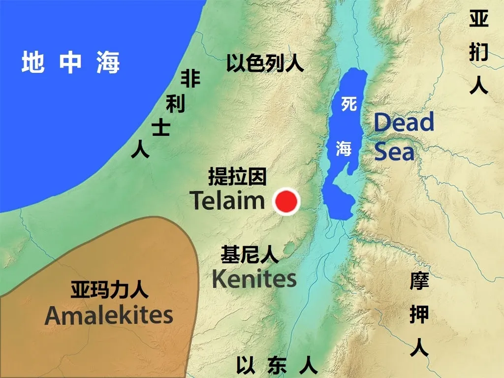 上图：亚玛力人的位置。“扫罗执掌以色列的国权，常常攻击他四围的一切仇敌，就是摩押人、亚扪人、以东人和琐巴诸王，并非利士人。他无论往何处去，都打败仇敌”（撒上十四47）。