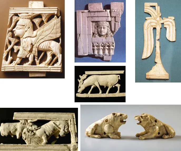 上图:考古学家在撒马利亚遗址发现了几百片主前9-8世纪的象牙物品碎片。亚哈的象牙宫里可能有大量的象牙装饰品,包括腓尼基和埃及的艺术风格。当时的象牙是从亚兰进口。