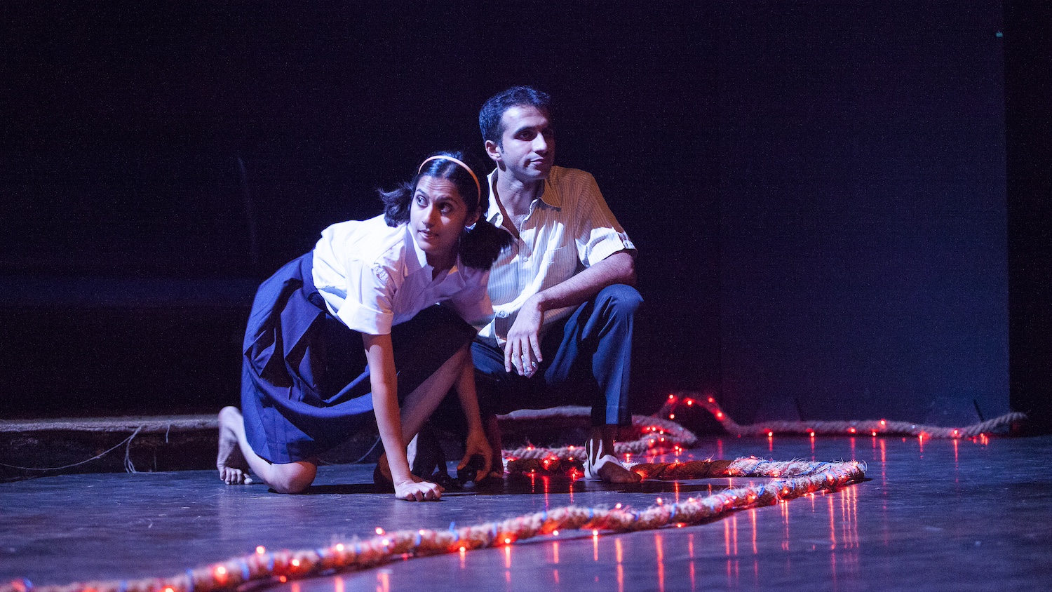 Nakul Bhalla and Sindhu Srinivasa Murthy in Swati Simha's Flypaper Trap - Rage theatre Writer's Bloc program with Royal Court Theatre London