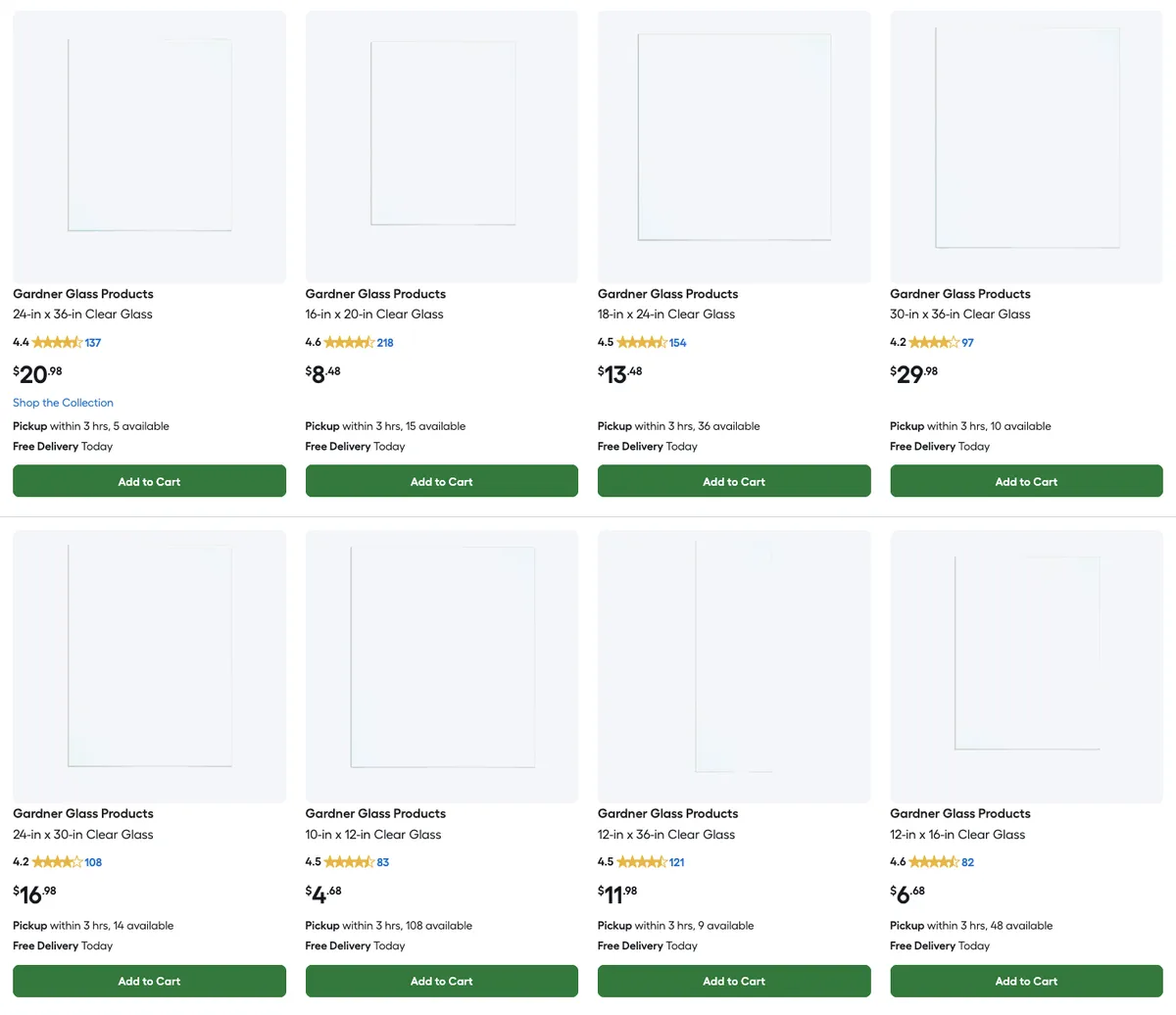 Glass panes at Lowes: $6 for 12" x 16", to $30 for 30" x 36"