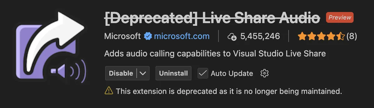 Deprecated Live Share Audio Extension by Microsoft