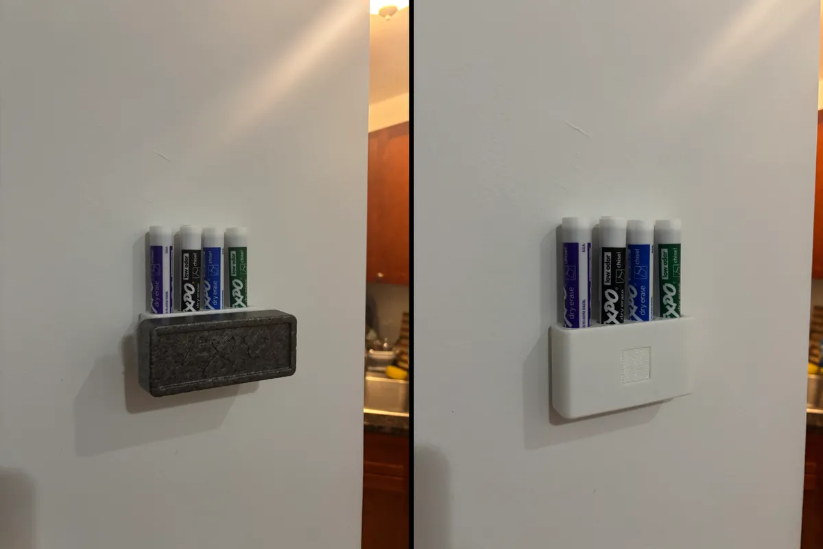 Left: marker holder with eraser attached; Right: no eraser attached