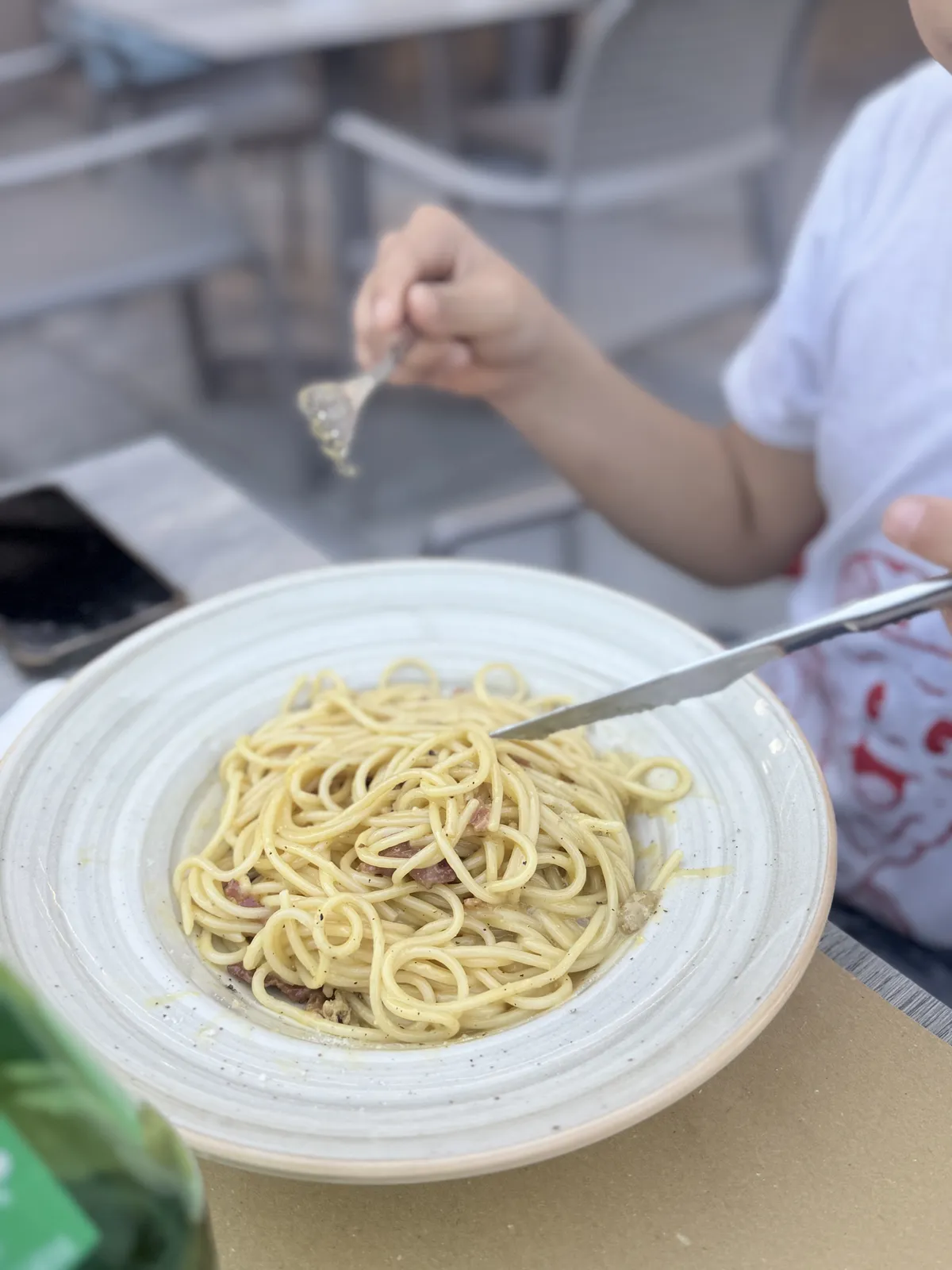 Cannobio沿湖披萨店的Spaghetti Carbonara