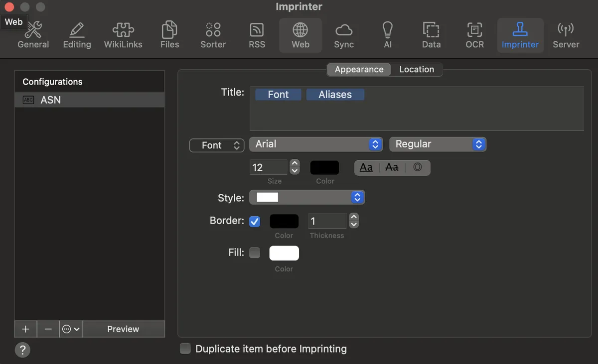 Imprinter under Settings -> Imprinter