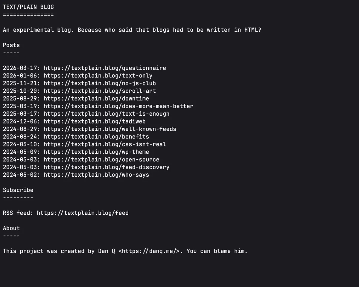 screenshot of textplain.blog