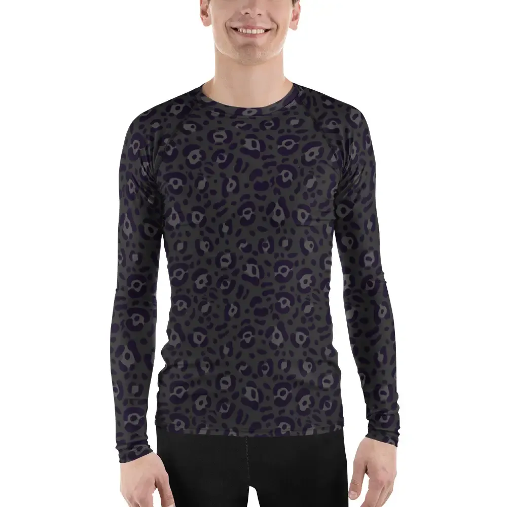 Comfortable Men’s Rash Guard in Bold Black Leopard Print